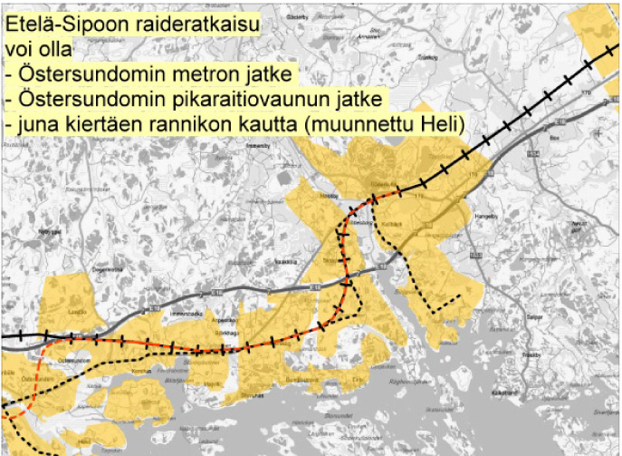 6. Raideratkaisu seudullisesta näkökulmasta Östersundomin raideratkaisulla on vaikutusta koko pääkaupunkiseudun ja varsinkin itäsuunnan tulevaan joukkoliikennejärjestelmään.