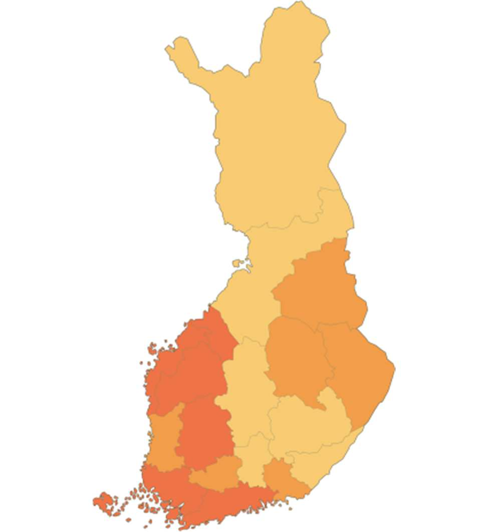 TOIMINNAN ALUEELLINEN JAKAUTUMINEN 2007-2011 Maakuntien aktiivisuus 10 000 asukasta kohti (ka 2007-2011) Koko maan ka 0,04 Tumma