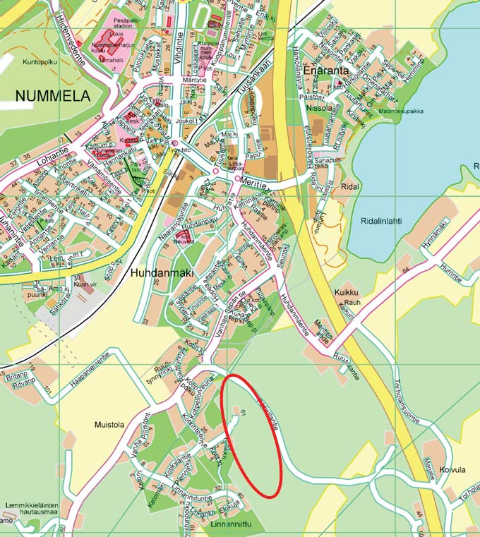 SUUNNITTELUALUE Sveitsinkallio sijaitsee Ridalinmetsän alueella, noin kahden kilometrin päässä Nummelan keskustasta. 16,5 hehtaarin laajuinen suunnittelualue on suurimmaksi osaksi rakentamaton.