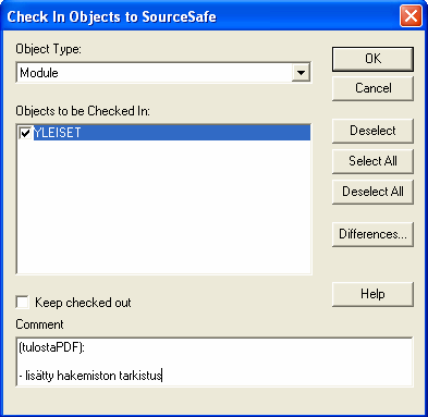 32 Check-in ja Check-out Objektien muokkaaminen ei ole enää mahdollista niiden tietovarastoon lisäämisen jälkeen ilman, että objekti otetaan muokattavaksi Check-out-komennolla.