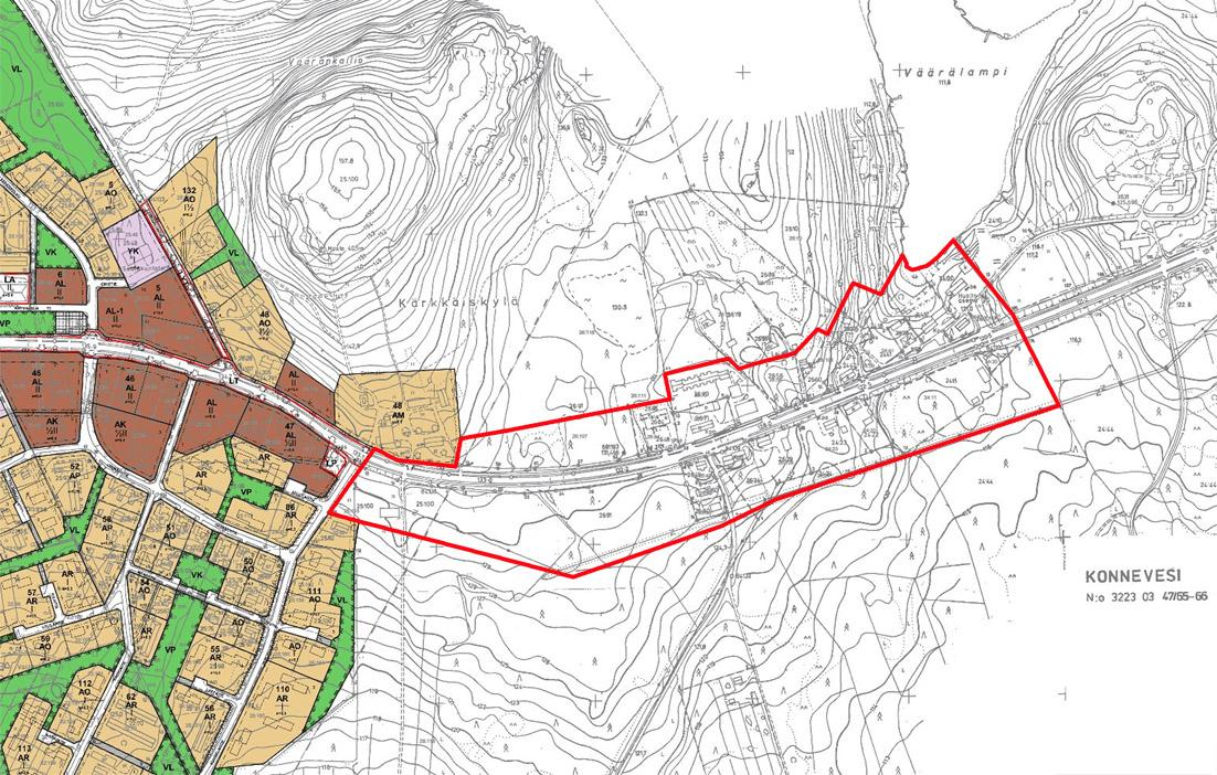 Asemakaava Suunnittelualueelle ei ole aiemmin laadittu asemakaavaa. Suunnittelualue rajoittuu lännessä Konneveden kirkonkylän asemakaavaan, jonka kunnanvaltuusto on hyväksynyt 8.2.2000.