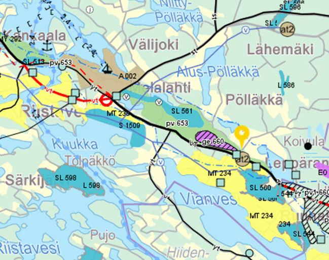 13 (33) Kuva 2. Ote Kuopion seudun maakuntakaavasta. Yleiskaava Pohjavesialueella on voimassa ympäristöministeriön 29.11.1994 vahvistama Riistaveden yleiskaava.