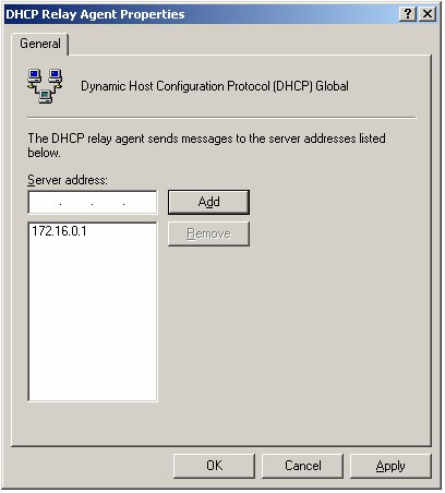 TUTKINTOTYÖ 24 (33) Kuva 10 DHCP Relay Agentin ominaisuudet Palveluiden asennuksen jälkeen määritellään DHCP Relay Agent -asetukset.