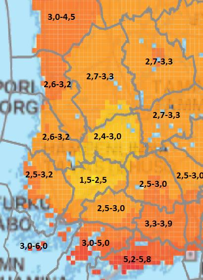 Tavoitteeksi asetetut hirvitiheydet vuonna 2016, hirveä/1000 ha. Vuosittainen hirviverotuksen suunnittelu toteutetaan yhteistyössä samaan hirvitalousalueeseen kuuluvien riistanhoitoyhdistysten kesken.