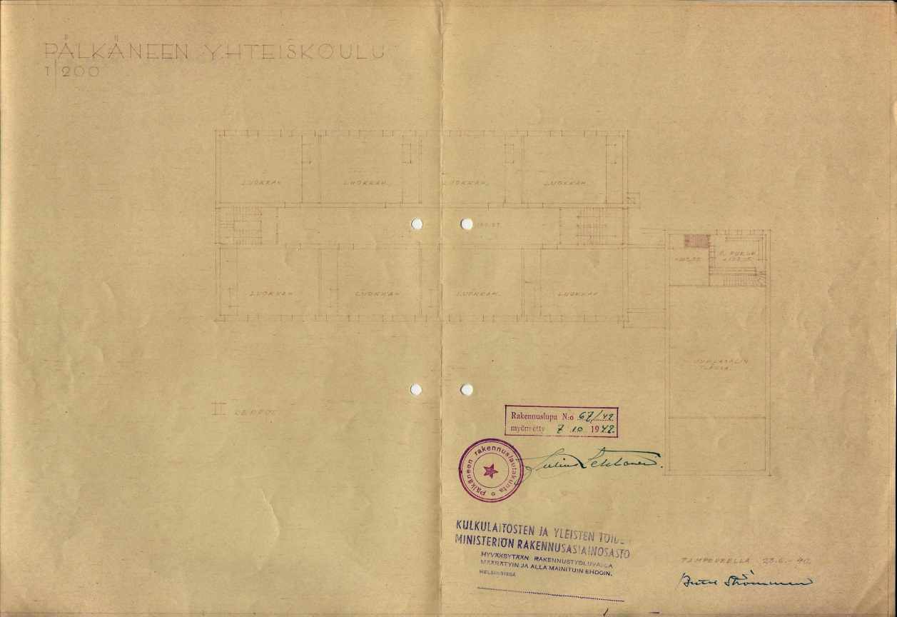 Lupapiirustus vuodelta 1949. 1.kerros.