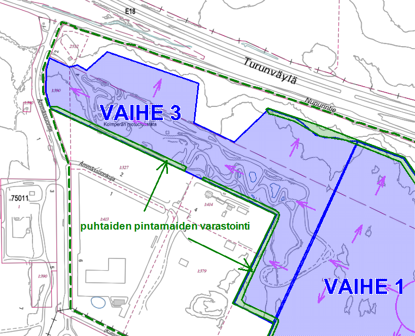 Kaupunkisuunnittelulautakunta 18.01.2017 Sivu 8 / 8 Alla on kuva vaiheiden 1 ja 2 sijoittumisesta sekä louhintasuunnista (ei mittakaavaa).