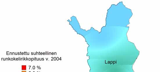 28 Kelirikon vaikeus ja painorajoitukset RUNKOKELIRIKON VAIKEUDEN ENNUSTAMINEN Kuva 10. Kevään 2004 runkokelirikon poikkeama alueen keskimääräisestä runkokelirikosta.