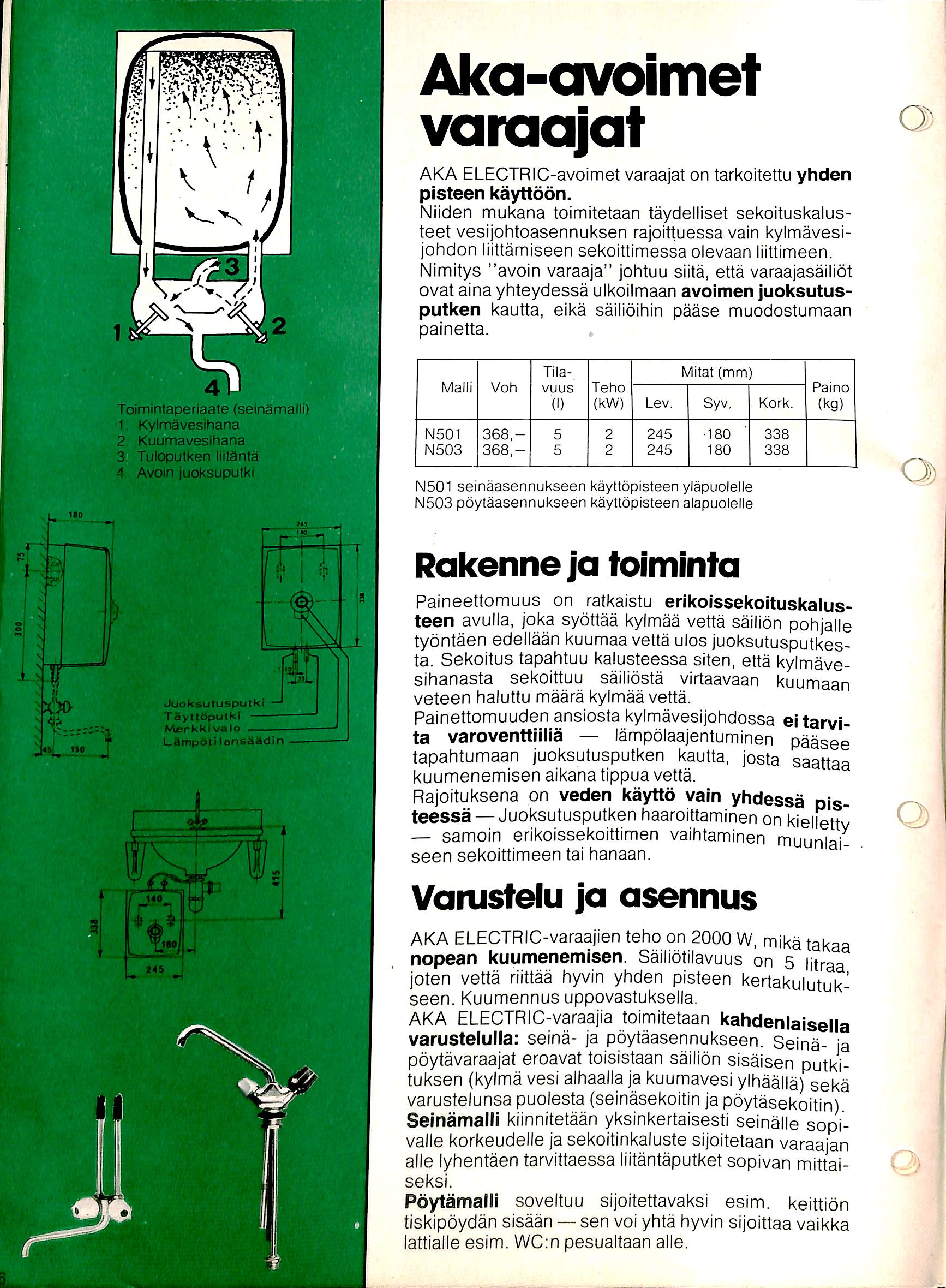 Aka-ovoimet varaajat AKA ELECTRlC-avoimet varaajat on tarkoitettu yhden pisteen kayttoon.