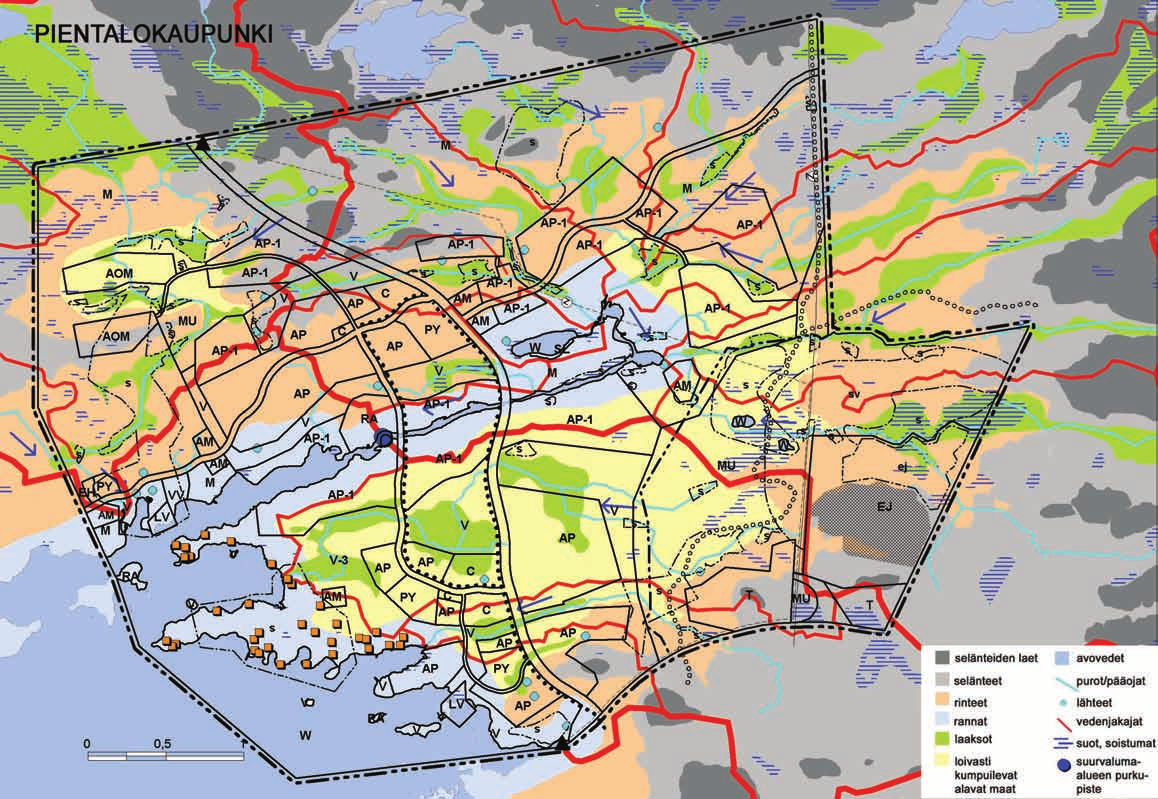 6 5 4 9 11 1 8 KEHÄKAUPUNKI (KK) JÄRVIKAUPUNKI (JK) PIENTALOKAUPUNKI (PTK) 1. AK- ja C-alueiden keskiosat ovat purolaaksoa, jonka rakennettavuus ja pienilmasto eivät ole hyviä rakentamiselle.