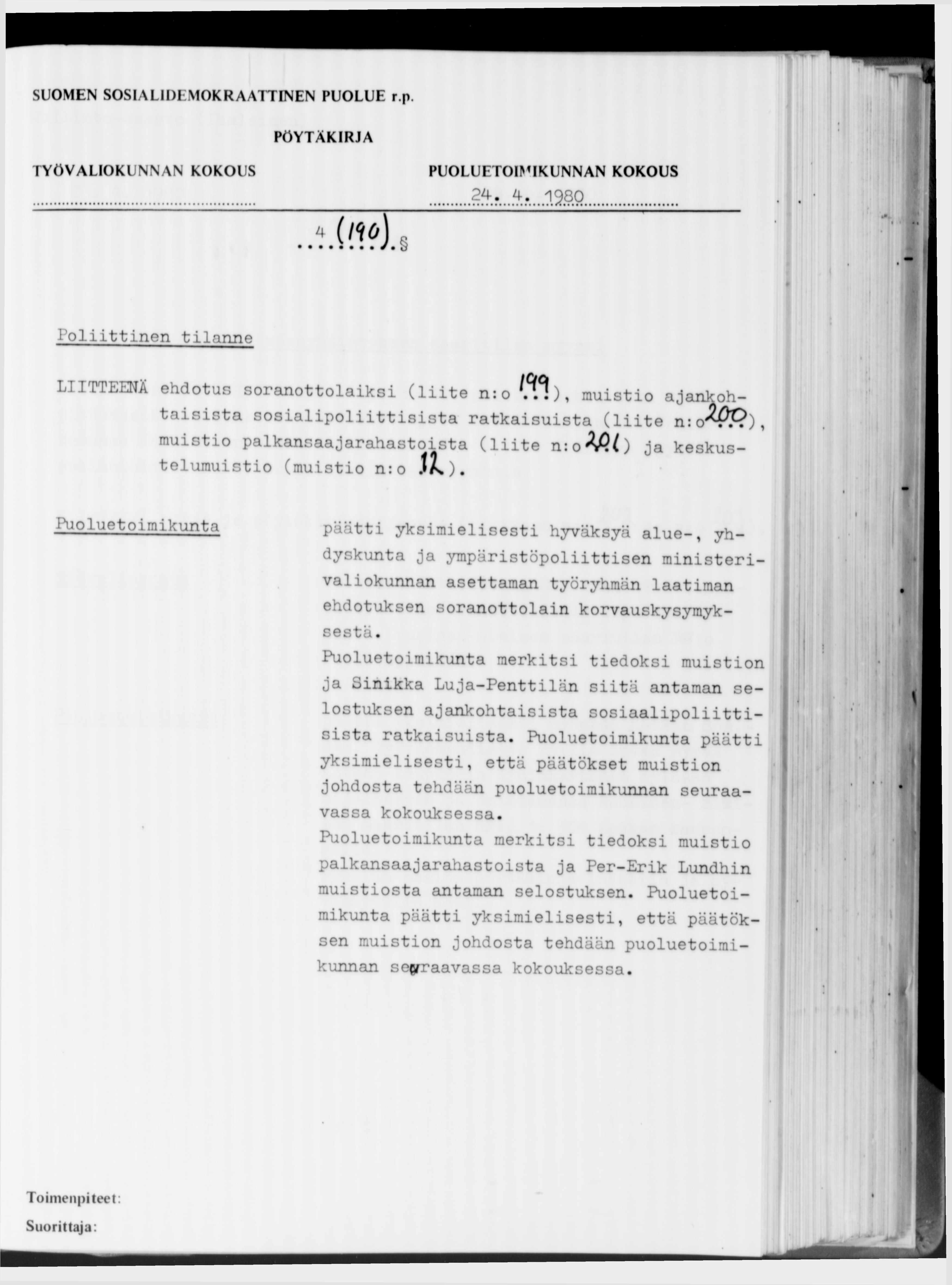 SUOMEN SOSIALIDEMOKRAATTINEN PUOLUE r.p.... 2 4. 4. 1 9 8 0.