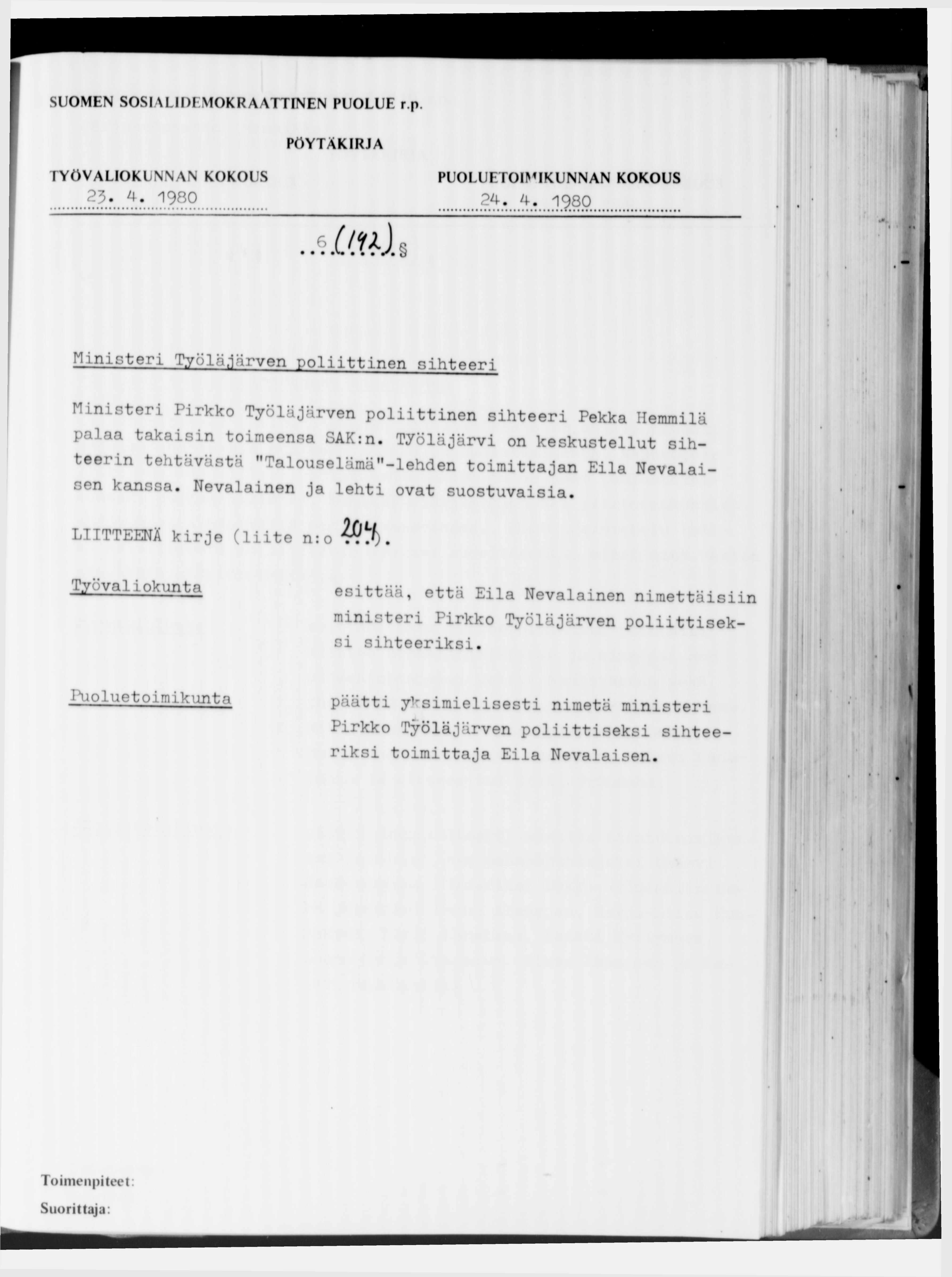 SUOMEN SOSIALIDEMOKRAATTINEN PUOLUE r.p. 1980...24. 4.