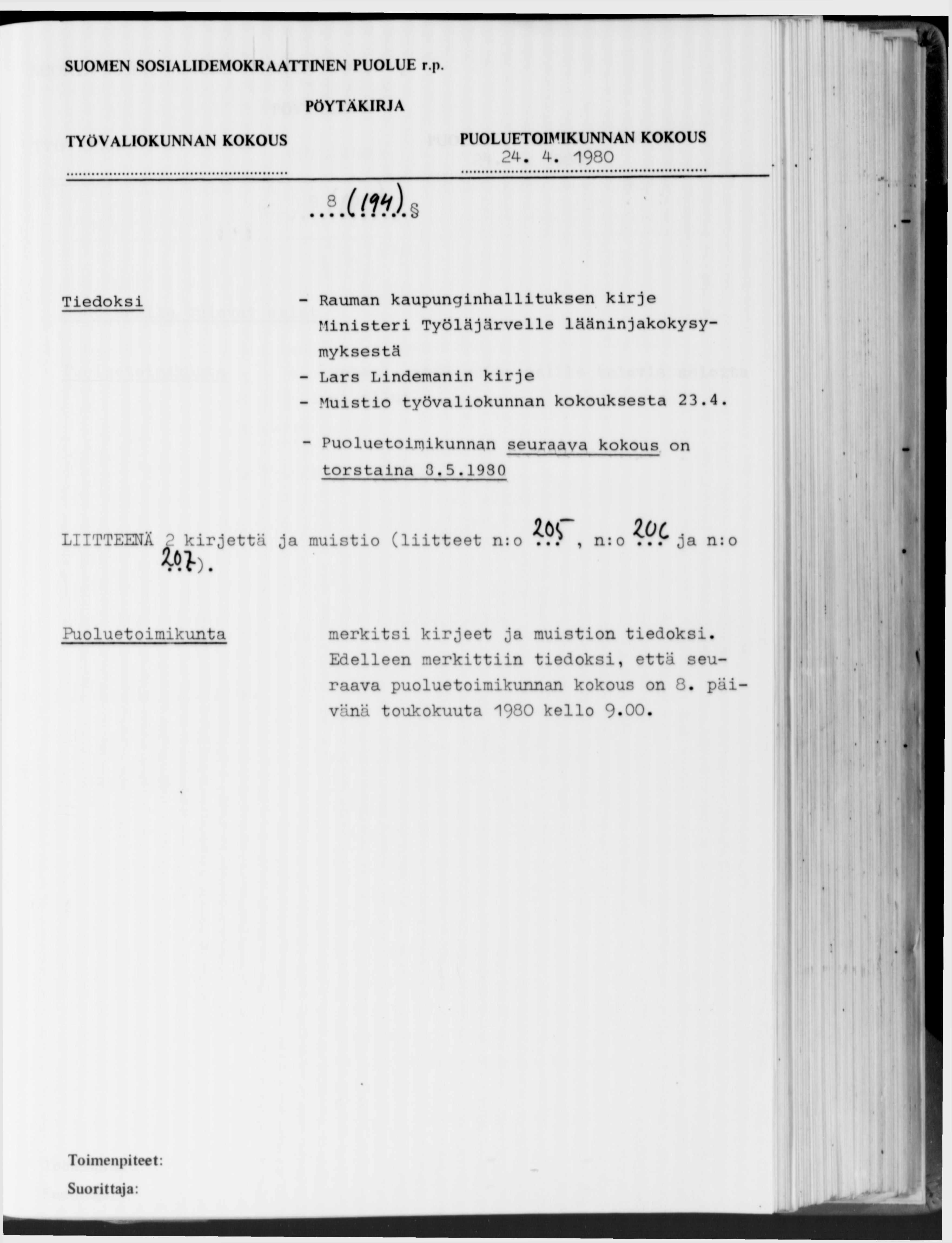 SUOMEN SOSIALIDEMOKRAATTINEN PUOLUE r.p. 2 4.