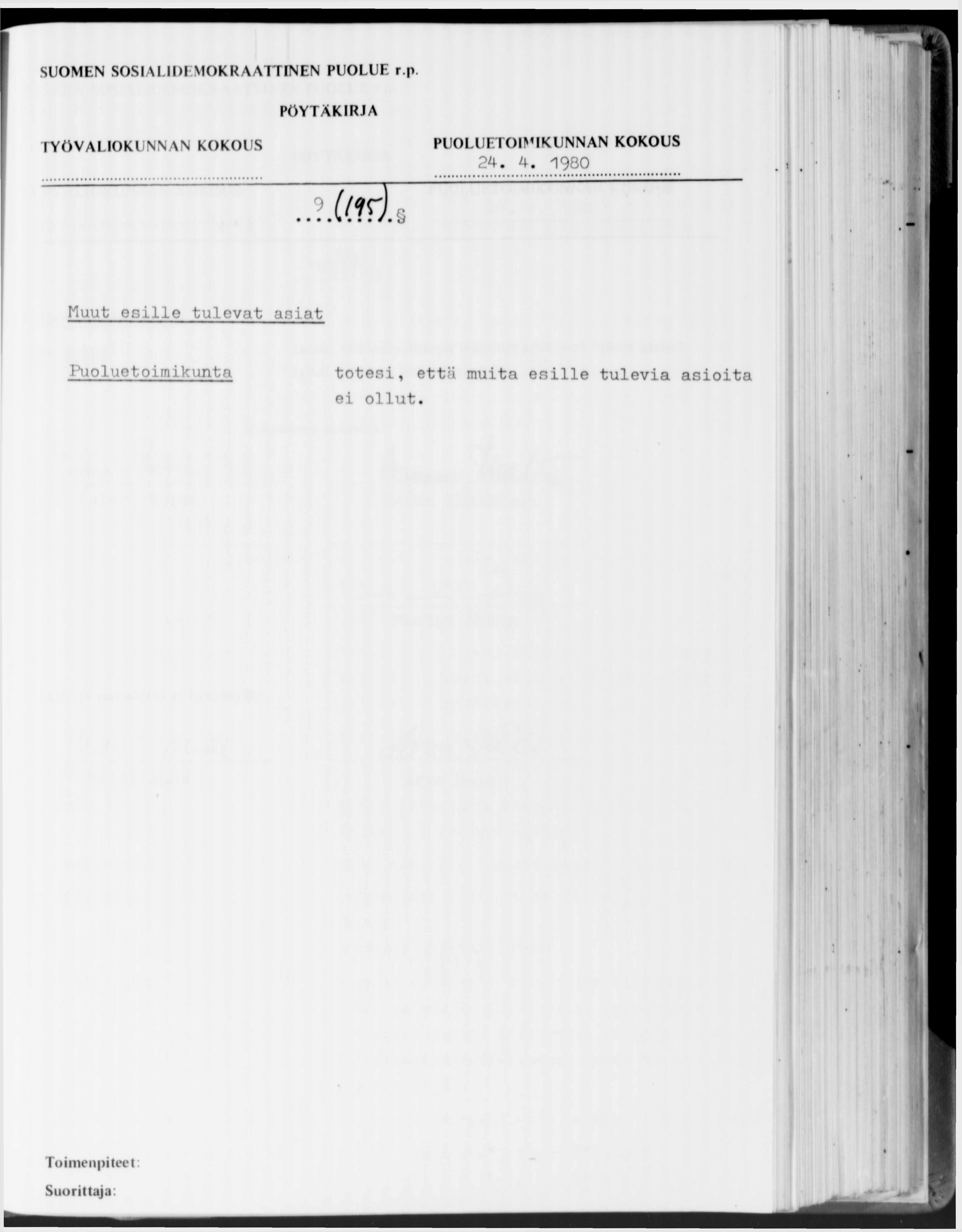 SUOMEN SOSIALIDEMOKRAATTINEN PUOLUE r.p 2 4. 4. 1980 Ш ).