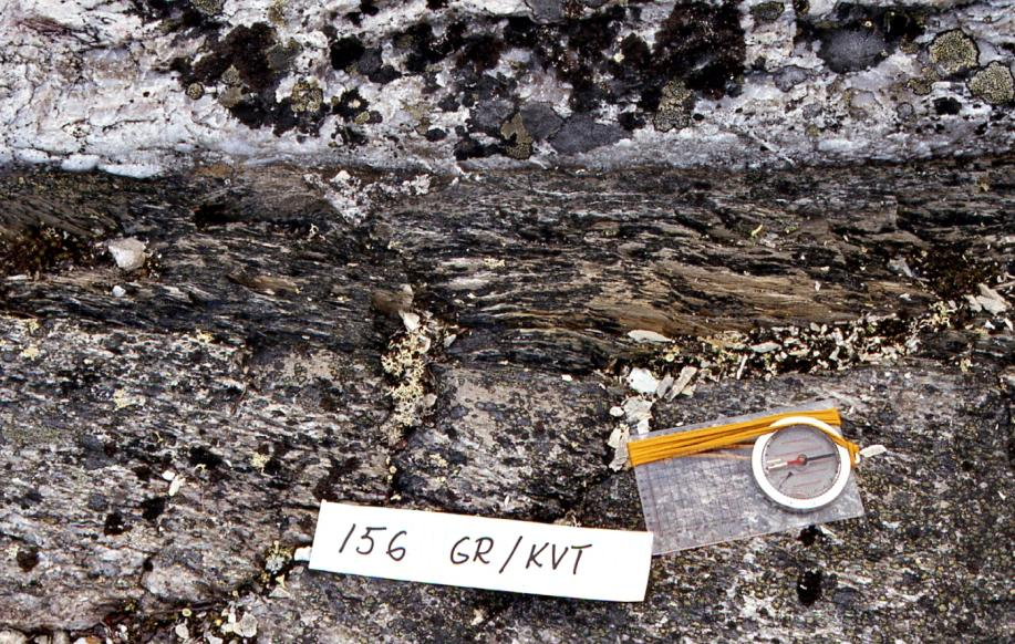 GEOLOGIAN TUTKIMUSKESKUS Yksikkökuvausraportti 8 Kuva 3. Mesoarkeeinen Laassaniemi-gneissi (LSL$-2012-12, X = 7660007, Y = 256229). Kuva 4.