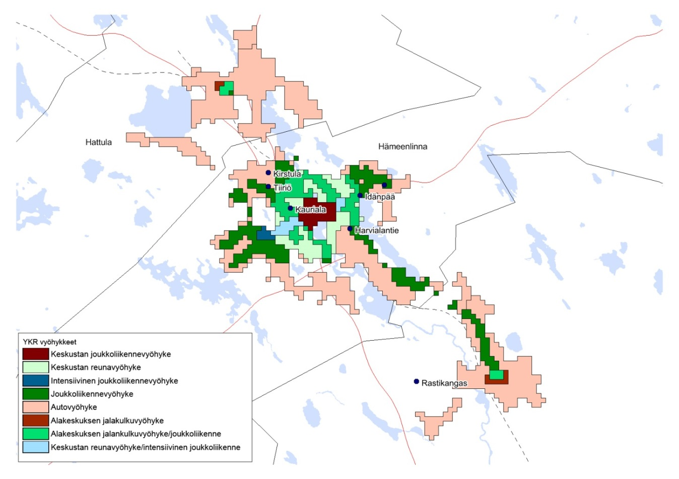 Urban Zone -vyöhykkeet Forssan seudulla nykytilanteessa Lähde Syke/YKR Urban Zone -vyöhykkeet Hämeenlinnan