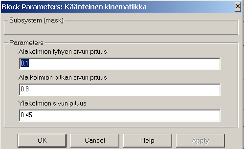 L 6 ( X T 3 ) ( YT 3 ) ZT 3 d 3 b 3 d 3 Smulaattoalustan smulnk-mall Tässä työssä kääntenen knematkka on tehty Matlab Smulnk-ohelmalla käyttäen