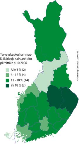 Terveyskeskushammaslääkärivaje sairaanhoitopiireittäin 2005 ja 2006 2005 2006 Terveyskeskusten hammaslääkäritilanne 4.10.