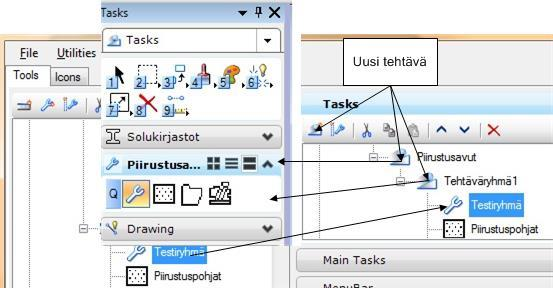 Liite 2 12(14) Tämän jälkeen uusi solukirjasto raahataan hiirellä Tasks ja MenuBar - toimintoihin.