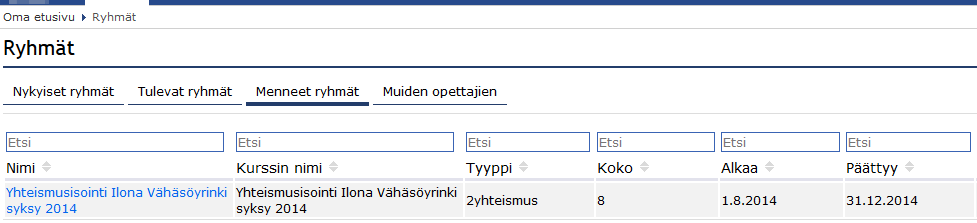 7. Opettaja voi halutessaan tulostaa itselleen Musiikin perusteet-kurssin pöytäkirjan. Sivun oikean yläkulman pöytäkirja. -kohdasta valitaan Musiikin perusteet-kurssin 8.