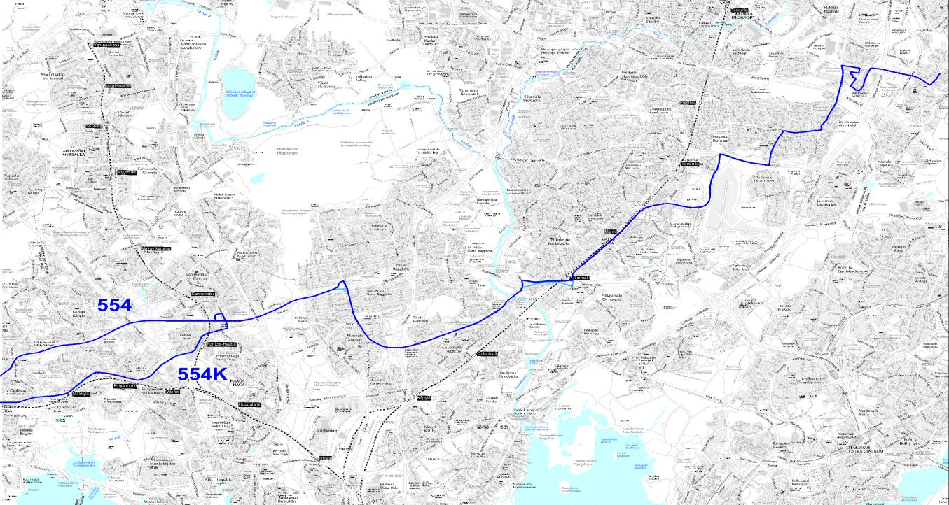 Linja 554 ja 554K Hakunila - Porttipuisto - Heikinlaakso - Malmi - Pukinmäen asema - Oulunkylä - Maunula - Kehä I - Leppävaara Linja 554 Ruuhka Päivä/ilta La, päivä Su, päivä Vuoroväli, min 15 20 - -