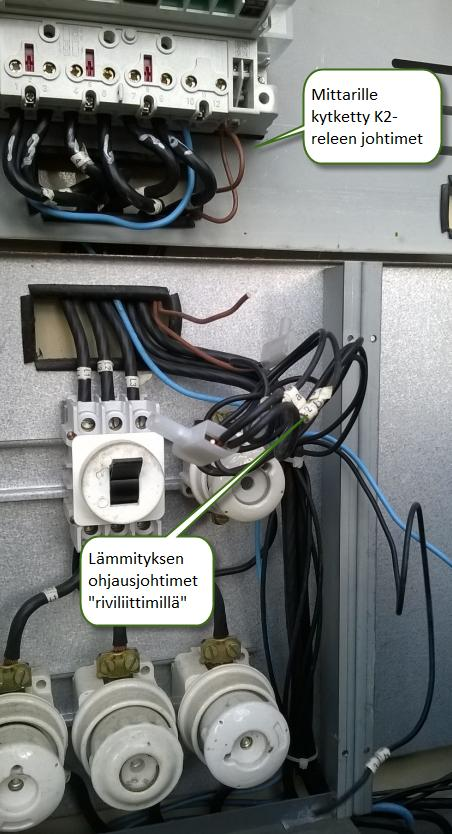 LIITE VIII Peruskytkennässä aikaohjauksella (mittarissa kosketin K2) annetaan tieto yö-ajasta (tai edullisemman sähkönhinnan ajasta).