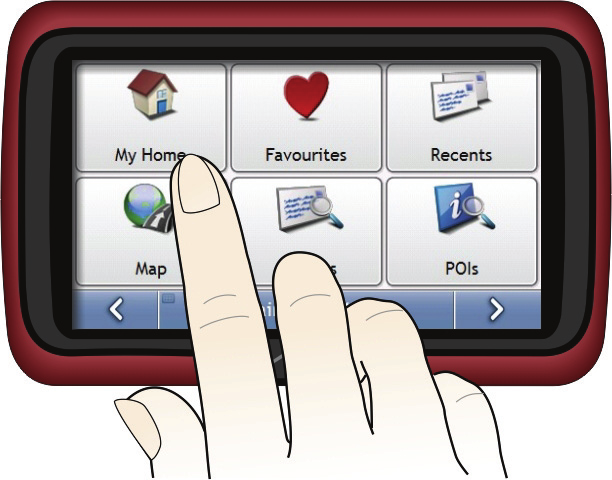 Näytöllä navigointi Mioa käytetään koskettamalla näyttöä sormenpäällä.