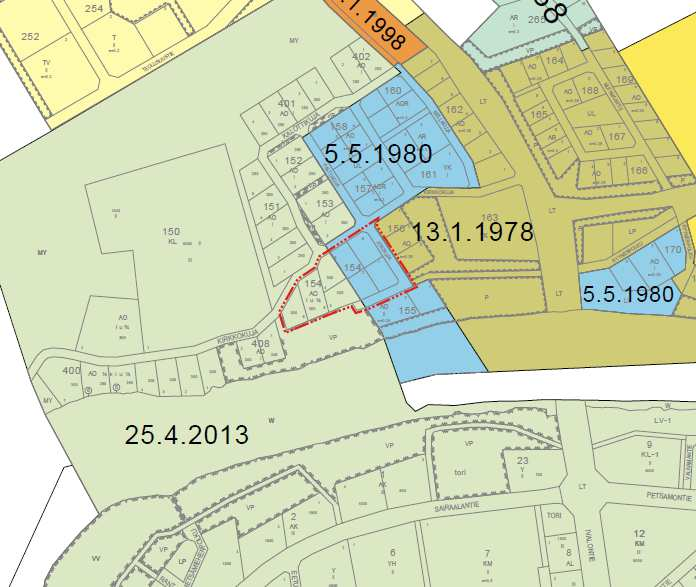 6 Yleiskaava on ohjeena laadittaessa asemakaavaa. Suunnittelualueella ei ole yleiskaavaa. Muutos koskee asemakaavoja 5.5.1980 ja 25.4.2013. Katso kuva alla.