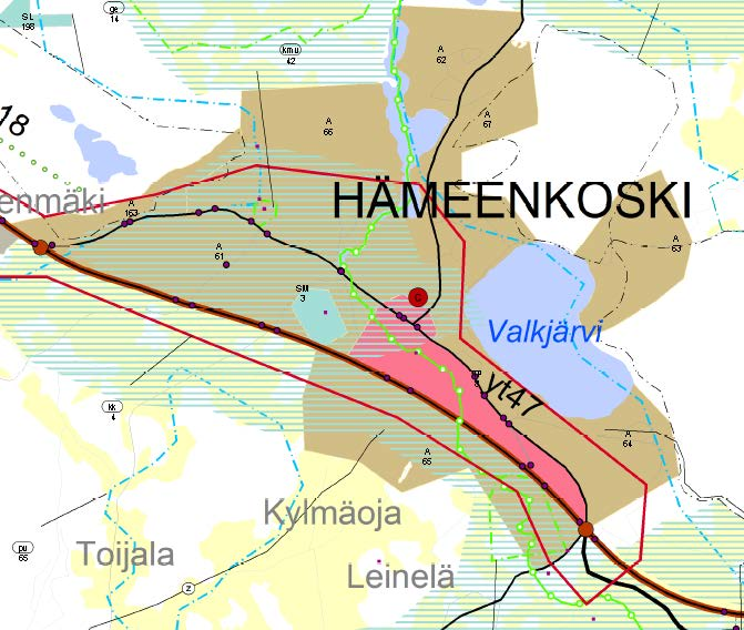 Hämeenkosken keskustatoimintojen alueen enimmäismitoitus on 15 000 k-m 2.