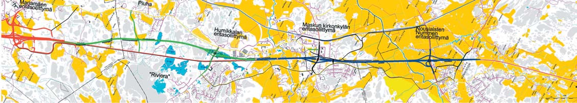 toteutetaan meluntorjunta ja  Maskun kirkonkylän liittymästä ja Nousiaisten Nummen liittymästä on tutkittu kummastakin kaksi vaihtoehtoa.