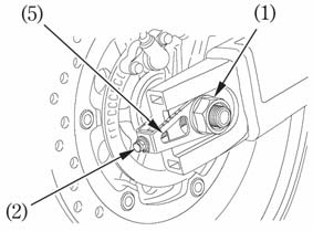 Takapyörän irrotus 1. Nosta takarengas irti maasta, asettamalla moottorin alle tuki. 2. Löysää taka-akselin mutteri (1) ja toisioketjun säätöpultteja (2). 3.