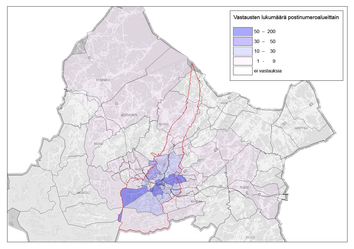 Vastaajien postinumeroalue Vastaajista 67 % (744 kpl) ilmoitti