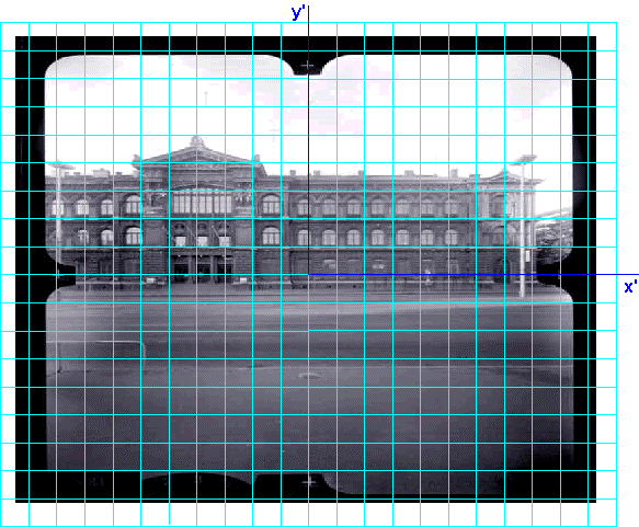 Tapa 2: skaalaus ja kierto x'-akseli on skaalattu oikean kokoiseksi. Kuva on aluksi käänneetty tarkasti oikean suuntaiseksi koordinaattiakseleihin nähden. Kuva voidaan nyt kiertää.