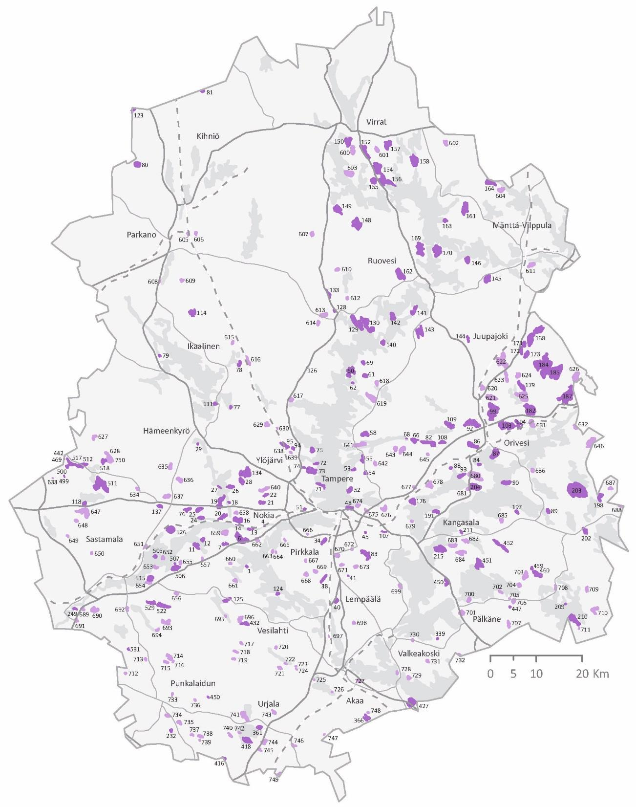 Arvokkaat kallioalueet 151 kpl 154 kpl Kohteiden seurantatietojen kartoitus käynnissä. Heikkinen, R. & Husa, J. (1995).