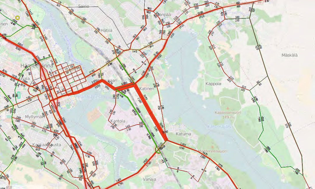 Ennustetilanteen vt 10 liikennemäärien kehitys + Paasikiventien jatkeen