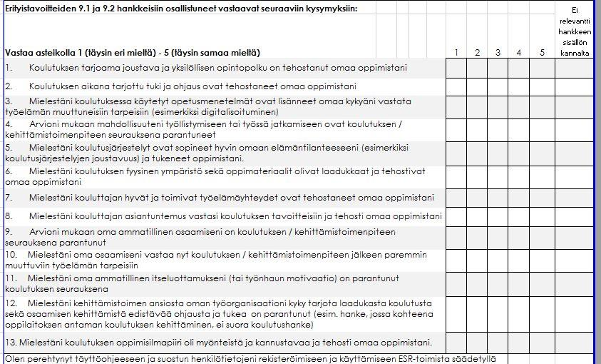 Erityistavoitteiden 9.1 ja 9.