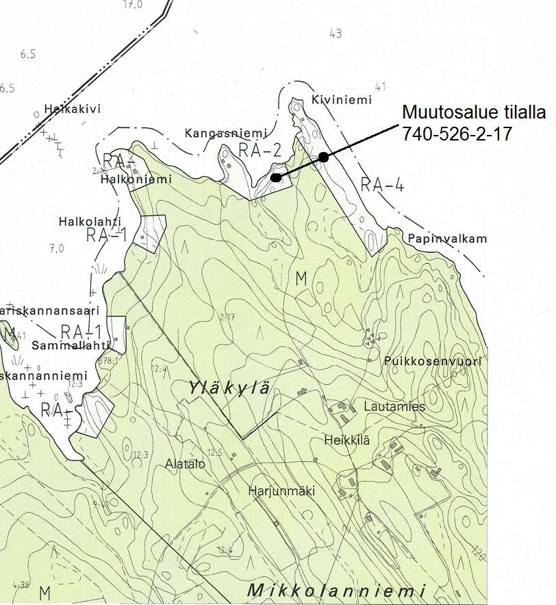 8 Osayleiskaava Alueella on voimassa ympäristöministeriön 18.6.2004 vahvistama osayleiskaava. Osayleiskaavassa kaavamuutosalueille on merkitty kuusi RA -rakennuspaikka ja M -aluetta.