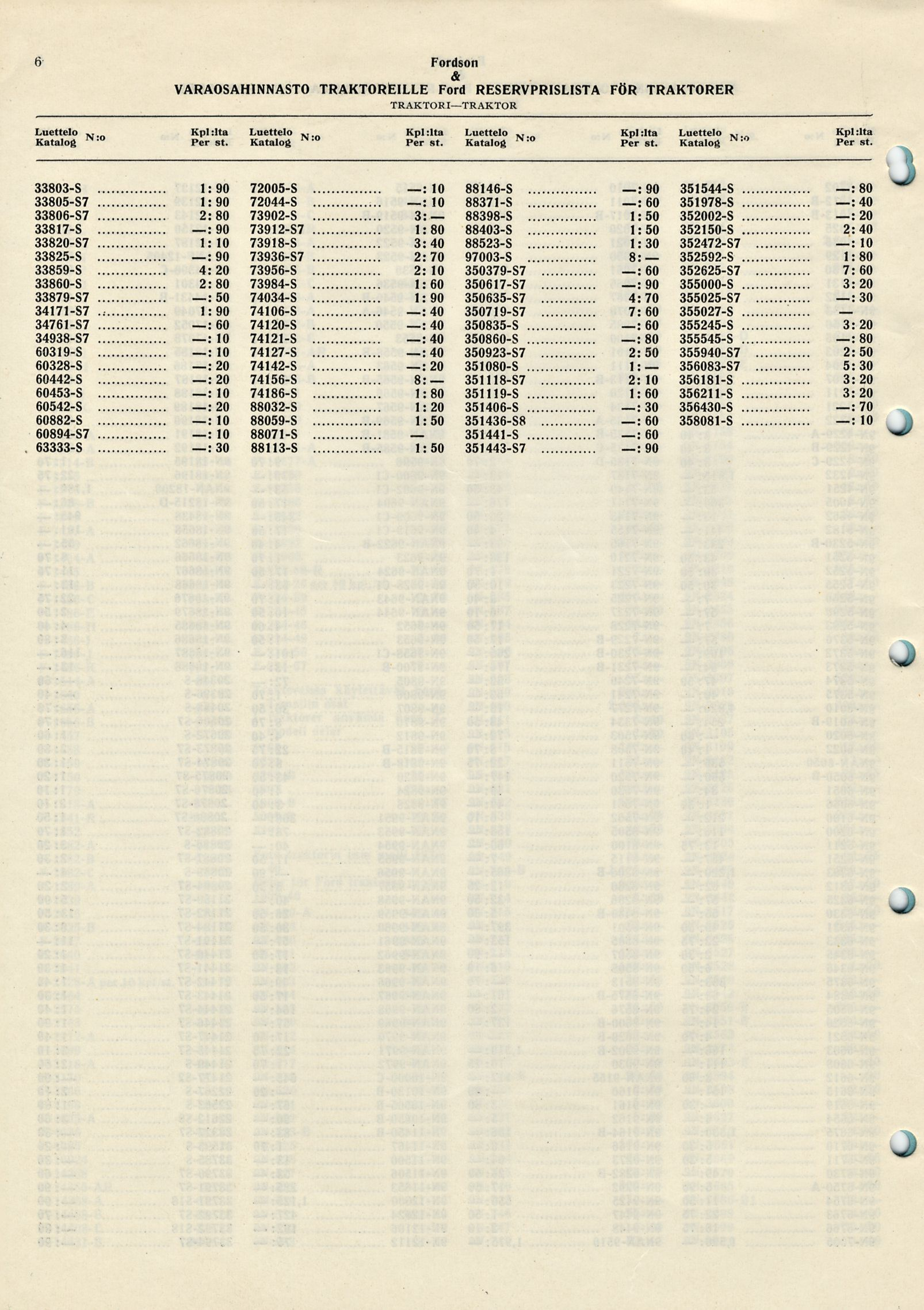 :50 :60 :20 :20 :10 :20 :30 :60 :60 :80 :30 :60 6 Fordson VARAOSAHINNASTO TRAKTOREILLE Ford RESERVPRISLISTA FÖR TRAKTORER TRAKTORITRAKTOR Katalog XNO Kpl :lta Katalog # Kpl:lta ~ Katalog :o Kpl :Ita