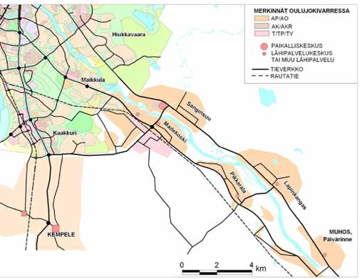 VT 22 kehittämisselvitys välillä valtatie 4 kaupungin raja 17 LÄHTÖKOHDAT Kuva 8. Oulujokivarren pitkän aikavälin maankäytön suunnitelmaluonnos, missä varaudutaan mm.