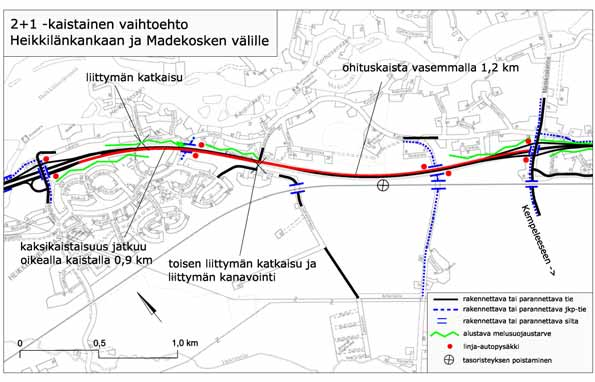 32 VT 22 kehittämisselvitys välillä valtatie 4 kaupungin raja KEHITTÄMISSUUNNITELMA Madekoskella tutkittiin eritasoliittymän toteutusvaihtoehtoja, joiden perusteella päädyttiin rombiseen ratkaisuun.