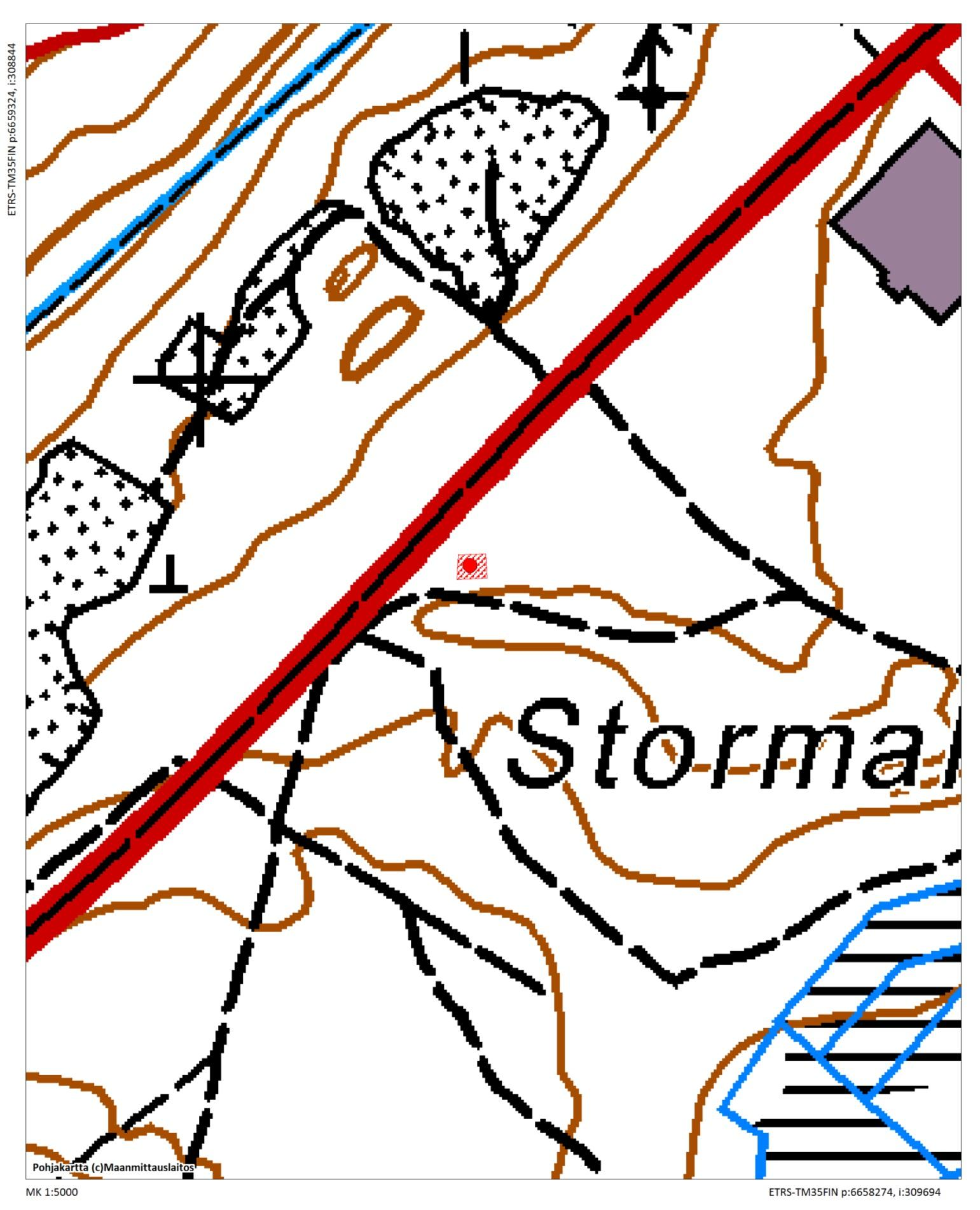 Stormalmenin kiinteän muinaisjäännöksen rajausehdotus.