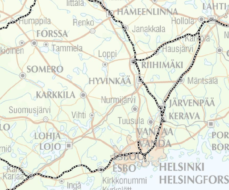 13 Kuva 7. Lähiliikennealue vuonna 2011: Helsinki Karjaa, Helsinki Vantaankoski, Helsinki Riihimäki ja Helsinki Lahti.