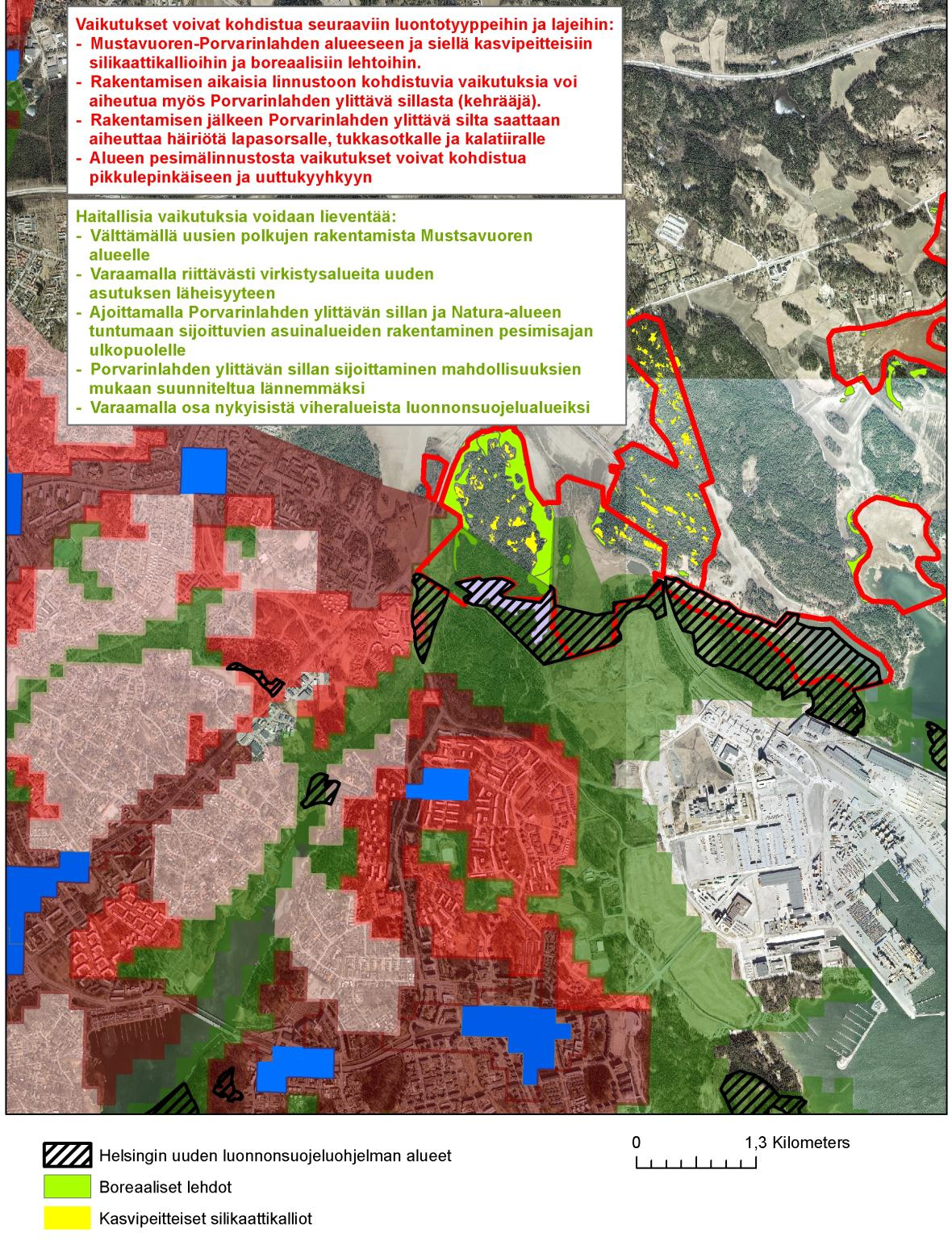 NATURA-ARVIOINTI 29 Kuva 6-4 Vaikutusten kohdentuminen Mustavuoren lehto ja Östersundomin lintuvedet Natura-alueella.