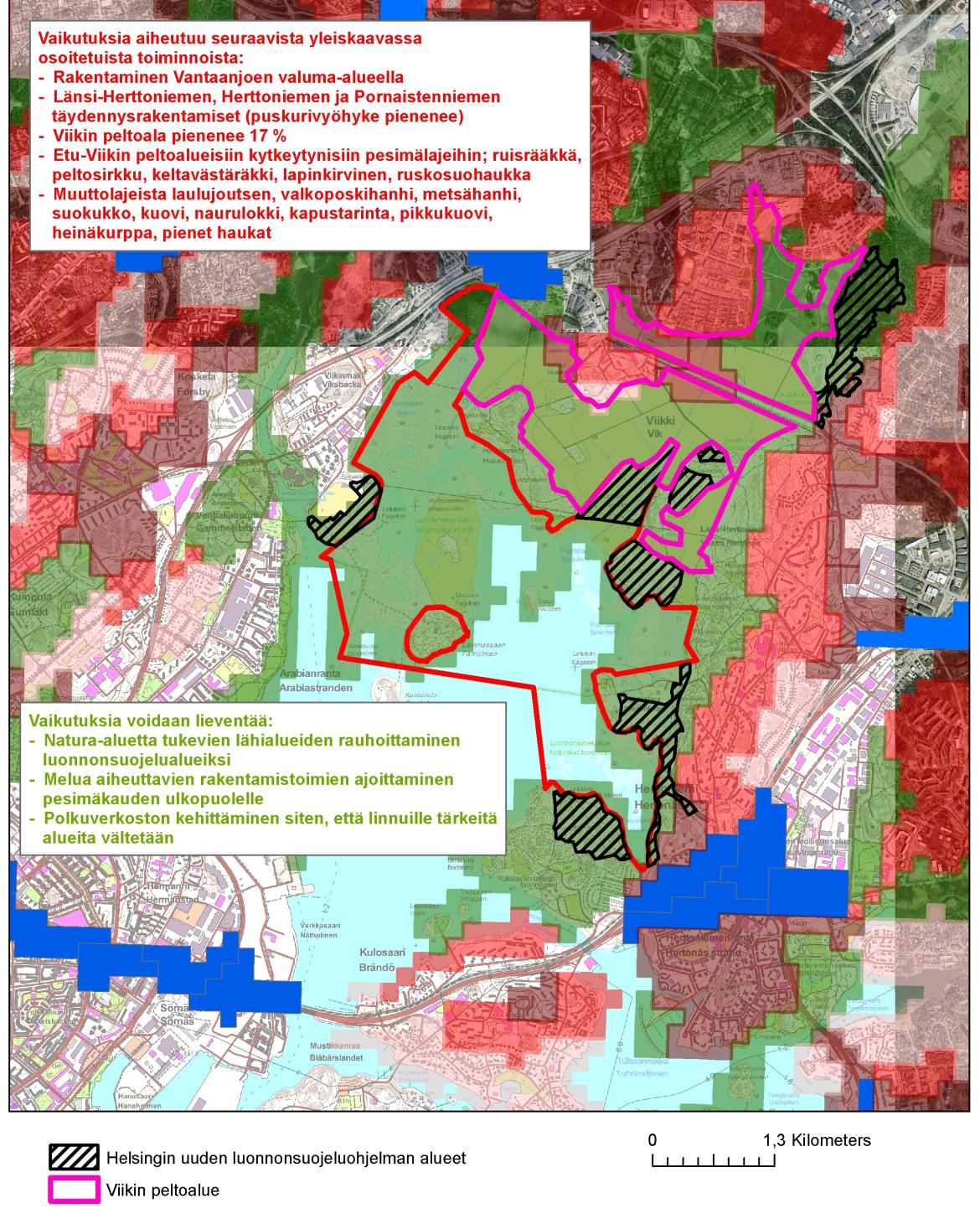 NATURA-ARVIOINTI 50 Kuva 7-4 Vaikutusten kohdentuminen Vanhankaupunginlahden lintuvesi Natura-alueella.