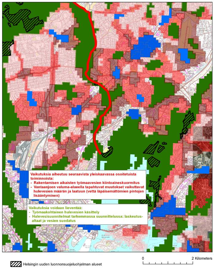 NATURA-ARVIOINTI 79 Kuva 9-2 Vaikutusten kohdentuminen Vantaanjoen Natura-alueella.