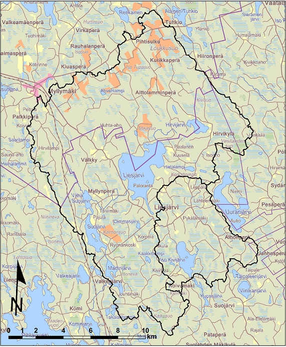9 Kuva 1. Vesistöalueiden rajat CORINE land cover aineistolla määritettynä SYKE (osittain METLA, MMM, MML, VRK) (tutkija Mika Nieminen, Suomen ympäristökeskus, henkilökohtainen tiedonanto).