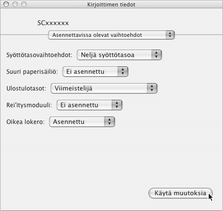 (4) (1) (1) Napsauta laitteen nimeä. Jos käyttöjärjestelmäsi on Mac OS X v10.5 to 10.5.5, napsauta [Valinnat ja tarvikkeet] -painiketta, napsauta [Ohjain]-välilehteä ja siirry vaiheeseen 16.