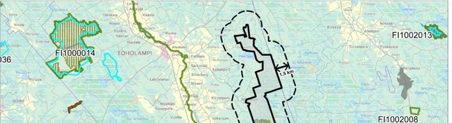 TOHOLAMPI-LESTIJÄRVEN TUULIPUISTO, YMPÄRISTÖVAIKUTUSTEN ARVIOINTIOHJELMA 43 Lestijokivarsi kuuluu Lestijoen (FI1000057, SCI) Natura-alueeseen.