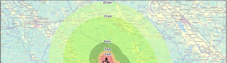 TOHOLAMPI-LESTIJÄRVEN TUULIPUISTO, YMPÄRISTÖVAIKUTUSTEN ARVIOINTIOHJELMA 46 Melun vaikutusalueena ymmärretään 500 1000 metrin etäisyyttä voimalasta. Vaikutusalueen laajuus riippuu mm.