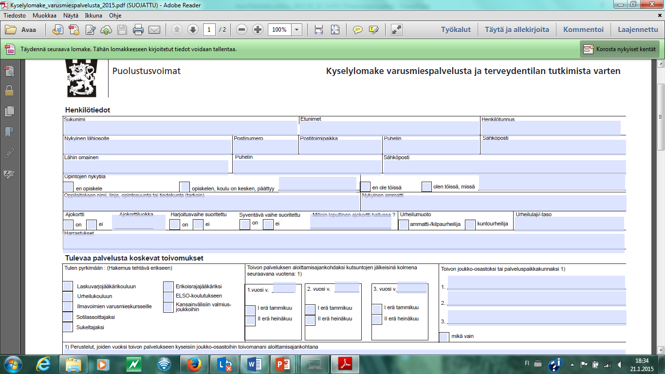 Vastattu kyselylomake on