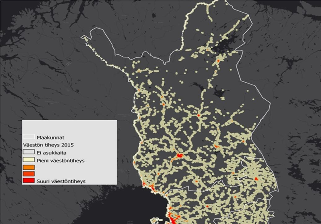 ALUERAKENTEEN MUUTOS JA VÄESTÖTIHEYS VÄESTÖTIHEYS: - Kartta kuvaa asukkaiden määrää 250x250 metrin tilastoruuduissa: mitä enemmän